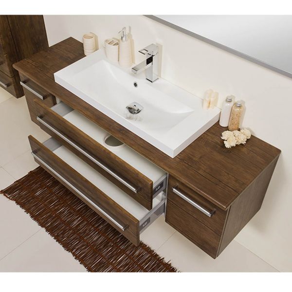 Badmöbel SUSAN Breite 140 cm, Holzdekor antik, Waschtischunterschrank montiert