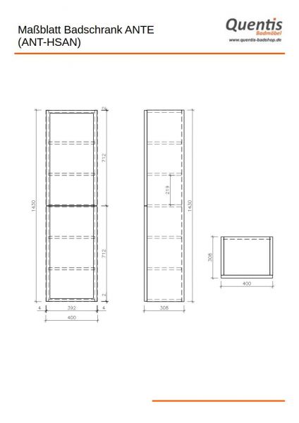 Bad-Hochschrank ANTE 40 cm, Anthrazit matt, 2 Türen, vormontiert