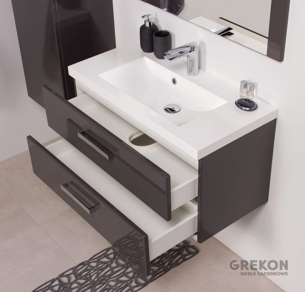 Badmöbel Genua 80, 2 Schubladen, grafitgrau glänzend