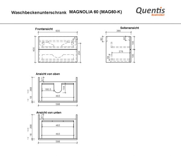 Badmöbel MAGNOLIA 60 cm, olivgrün, Waschtischunterbau montiert inkl. Waschbecken