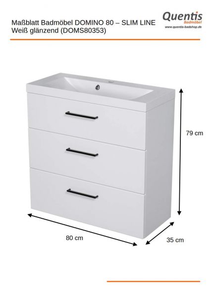 Badmoebel DOMINO SLim-Line 80 Tiefe 35 cm weiß matt Waschtisch und Unterschrank montiert