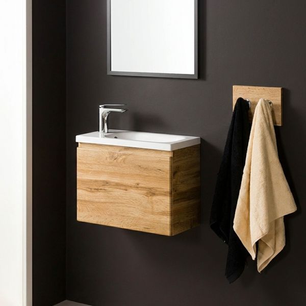 Badmöbel FAROS 50 cm, Eiche, Gäste-WC Möbelset, Unterschrank montiert