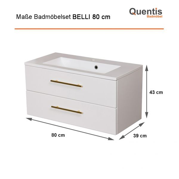 Badmöbel BELLI 100 cm Weiß matt – Waschbecken mit Unterschrank, 2 Schubladen, vormontiert