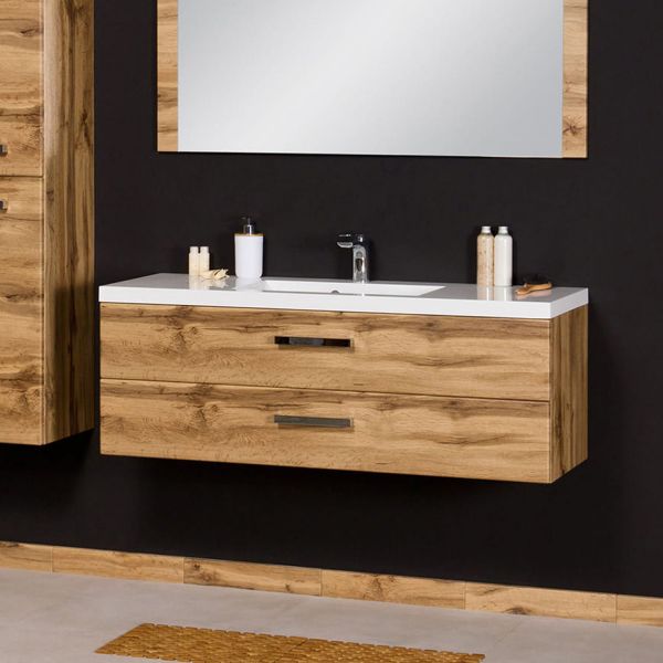 Badmöbel GENUA 120 cm, Eiche Natur, 2 Schubladen (GE12062)