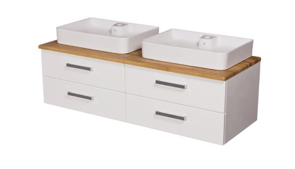 Quentis Doppelwaschplatz Aruva, Breite 140 cm, weiß/ eiche (AR1410D-NE-LUNA)