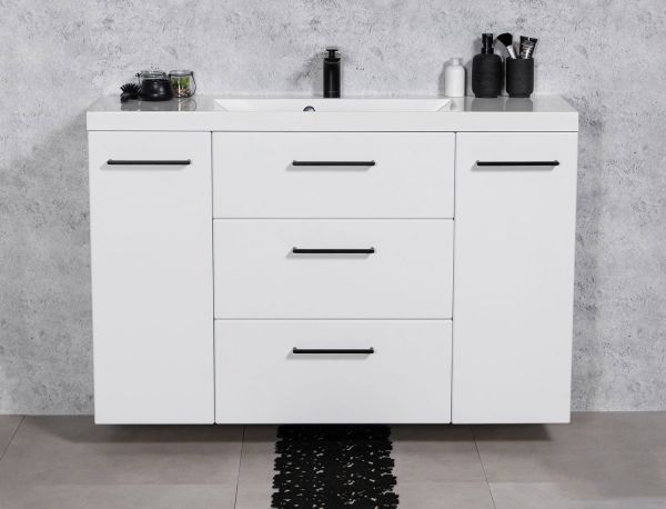 Badmoebel DOMINO SLim-Line 120 Tiefe 35 cm weiß matt Waschtisch und Unterschrank montiert