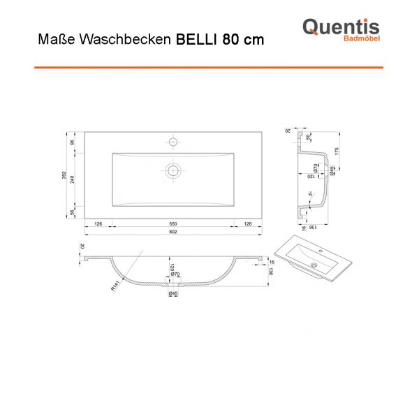 Badmöbel BELLI 100 cm Weiß matt – Waschbecken mit Unterschrank, 2 Schubladen, vormontiert