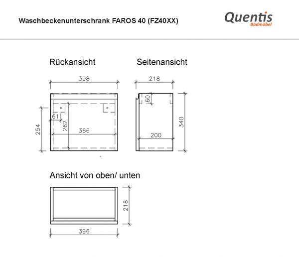 Badmöbel FAROS 40, Eiche grau, Gäste-WC Möbelset, Waschbeckenunterschrank montiert