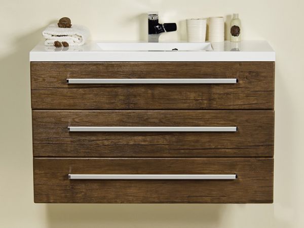 Badmöbelset Genua 100 cm, 3 Schubladen, Holzdekor antik, montiert