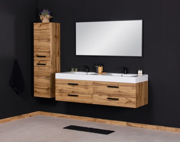 Badmöbel ZENO-LOFT 160 cm, Eiche, Doppelwaschtisch mit Unterschrank, montiert