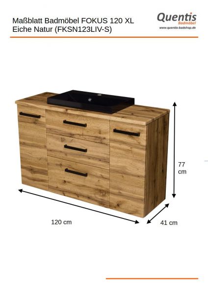 Badmöbel FOKUS-LOFT 120-XL, Eiche, Waschbecken schwarz matt