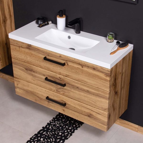 Badmöbel FOKUS LOFT 100 XL, Eiche Natur, Waschtisch mit Unterbau, vormontiert
