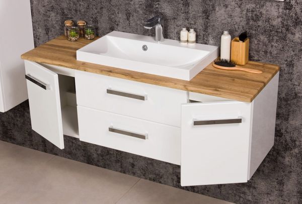 Badmöbel Susan, Breite 120 cm, weiß/ Eiche Natur, SN1247-NE-2SBadmöbel Susan, Breite 120 cm, weiß/ Eiche Natur (SN1247-NE-2S)