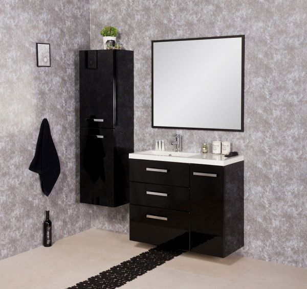 Badmöbel Genua 90, schwarz glänzend (GE9348)