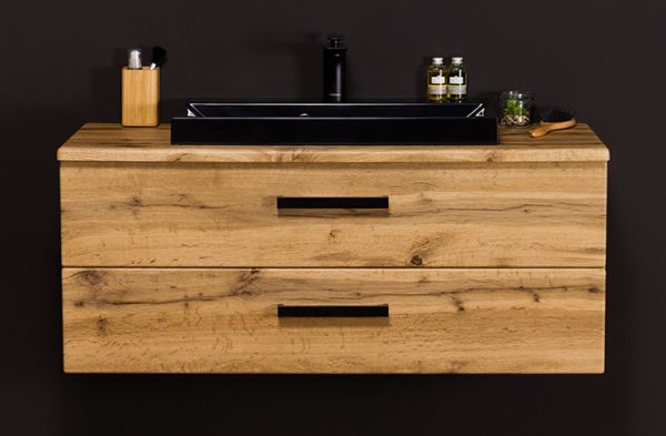 Badmöbel Susan-Loft 100, Eiche Natur, Waschbecken schwarz, SN-L-1062-2S