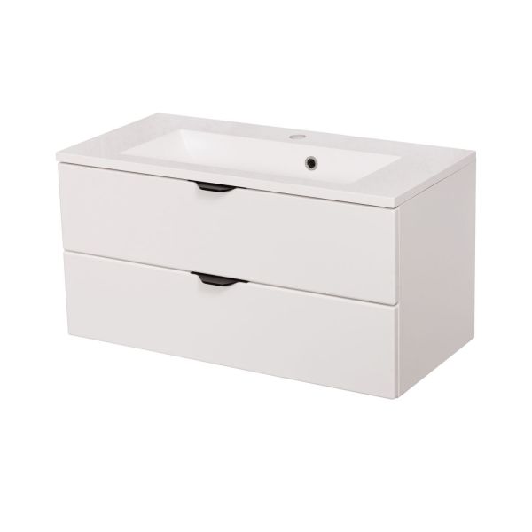 Badmöbel VICTOR 80, Waschtischunterbau mit 2 Schubladen inkl. Waschbecken, weiß matt