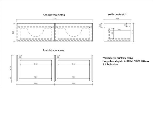 Badmöbel ZENO 140, Holzdekor antik, Doppelwaschtisch mit Unterschrank