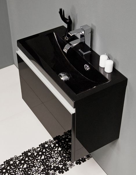 Badmöbel Faros, Breite 60 cm, schwarz, Waschbecken schwarz, FZ6048-S