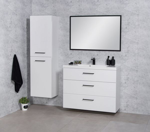 Badmöbel DOMINO SLim-Line 100, Tiefe 35 cm, weiß matt, Waschtisch und Unterschrank (montiert)-Copy