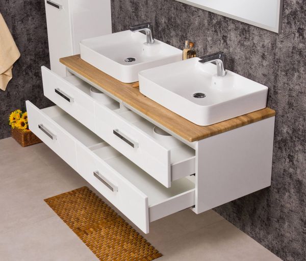 Quentis Doppelwaschplatz Aruva, Breite 140 cm, weiß/ eiche (AR1410D-NE-LUNA)