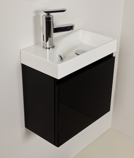 Waschplatz Faros 40, Front und Korpus schwarz glänzend, Aufsatzbecken Ruth, FZ4048R