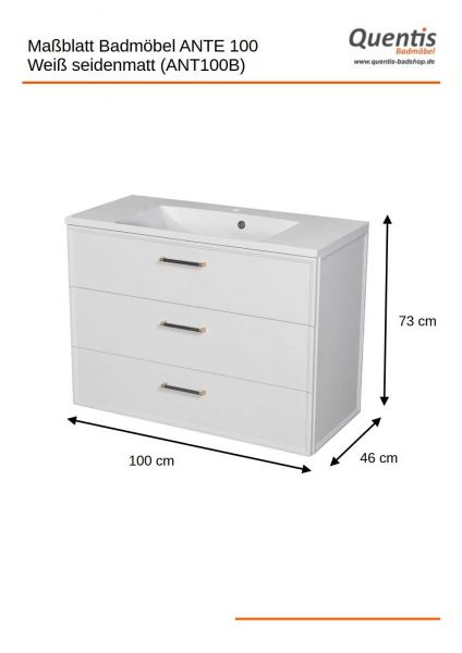 Badmöbelset ANTE 100 weiß seidenmatt – Waschbeckenunterschrank vormontiert inkl. Waschbecken