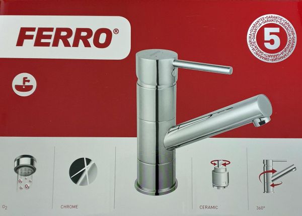 FERRO Waschtischarmatur FIESTA, chrom, schwenkbarer Auslauf, Badarmatur Einhebelmischer