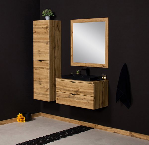 Badmöbel VICTA, Breite 80 cm, Eiche, Waschbecken schwarz