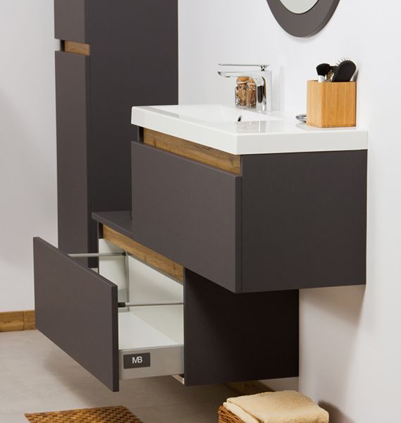 Quentis Badmöbel INTRA 90,SLIM LINE, grafitgrau matt, Unterschrank aufgebaut