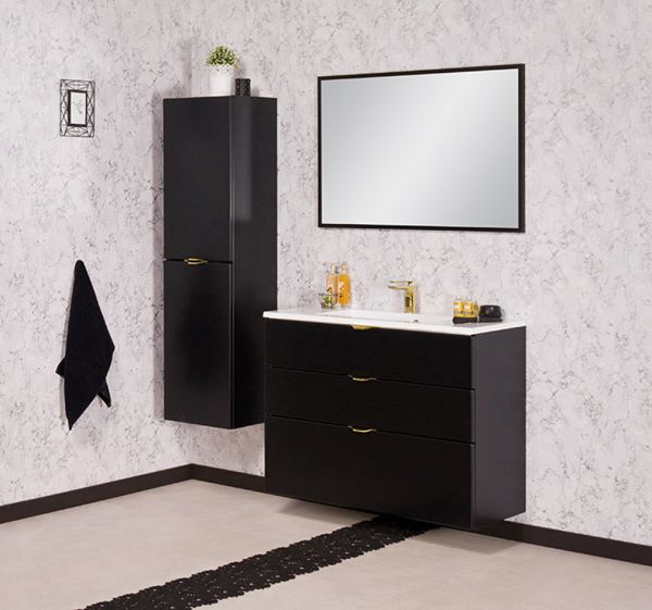 Badmöbel VICTOR 100 cm, Waschtischunterbau mit 3 Schubladen inkl. Waschtisch, schwarz matt