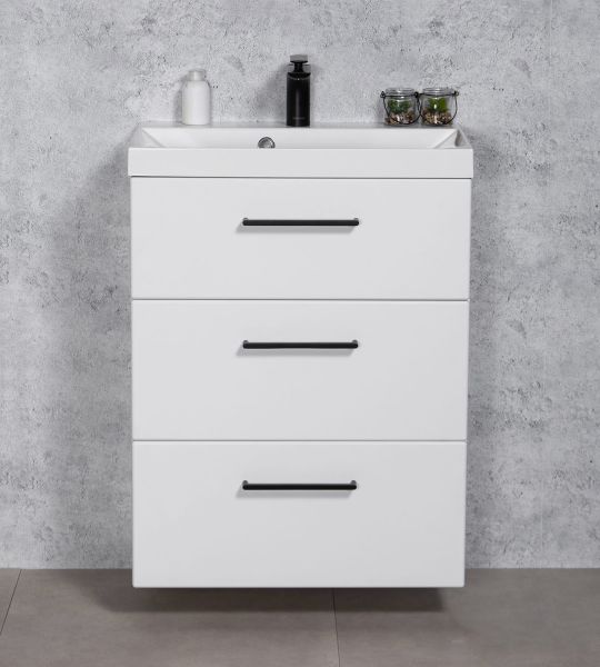 Badmöbel DOMINO SLim-Line 60 cm, weiß matt, Waschtisch und Unterschrank (montiert)