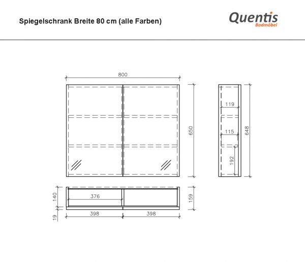 Datenblatt Spiegelschrank Breite 80 cm