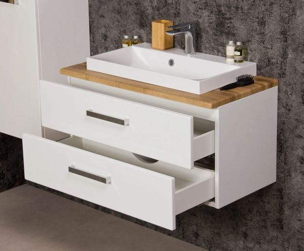 Badmöbel Susan, Breite 80 cm, weiß/ eiche (SN8047-NE-2S)