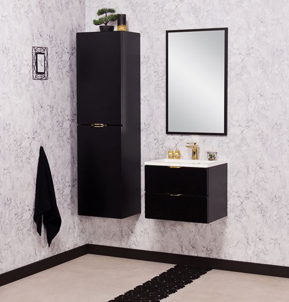 Badmöbelset VICTOR 50, 2 Schubladen, schwarz matt (VIC50248)