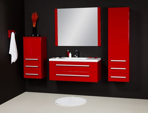 Hochschrank rot mit 1 Türe, 2 Schubladen