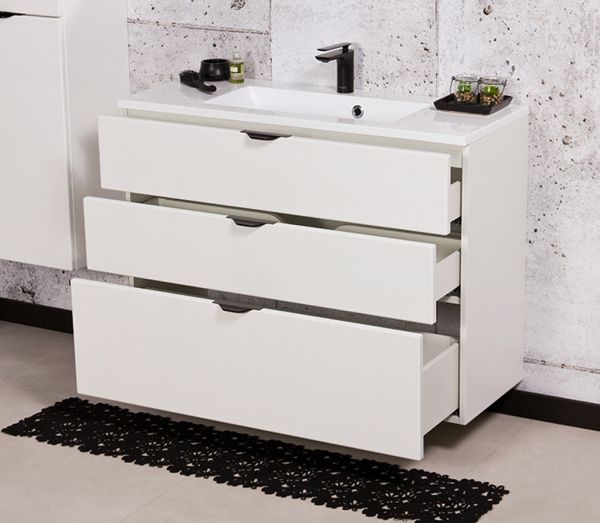 Badmöbel VICTOR 100 cm, Waschtischunterbau mit 3 Schubladen inkl. Waschtisch, weiß matt